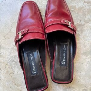 Etienne Aigner Women’s Burgundy Slip-On Loafers.  Mules shoes